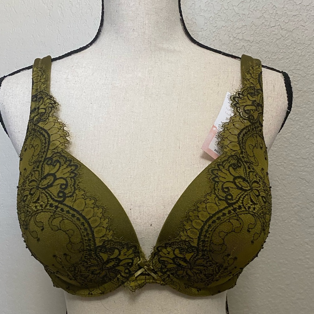NWT Cacique Lace Trim Olive Green Bra sz 40C